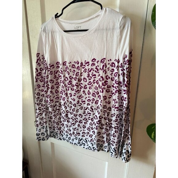 Loft outlet women’s size medium purple cheetah print white long sleeve - Picture 2 of 8